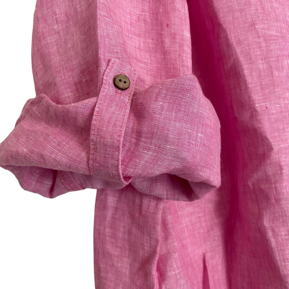 Cynthia Rowley 100% Linen Long Sleeve Popover Shirt 2X Wooden Buttons Bohemian - Picture 3 of 5